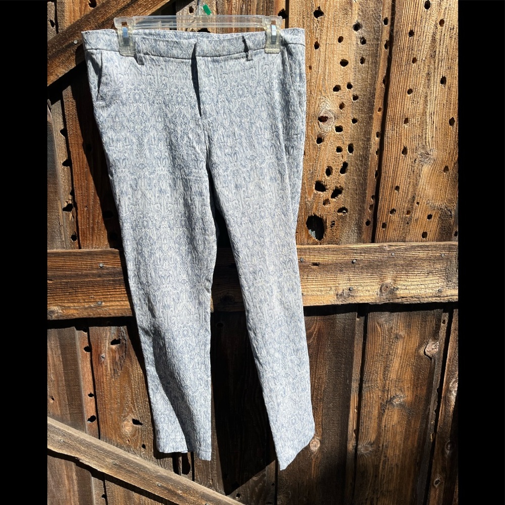 Lucy & Co Womens Jacquard Pants Size L Blue Trouser Stretch